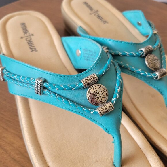 Minnetonka Silverthorne Sandals, Turquoise, Women’s 10, Leather, Like new - Picture 3 of 10